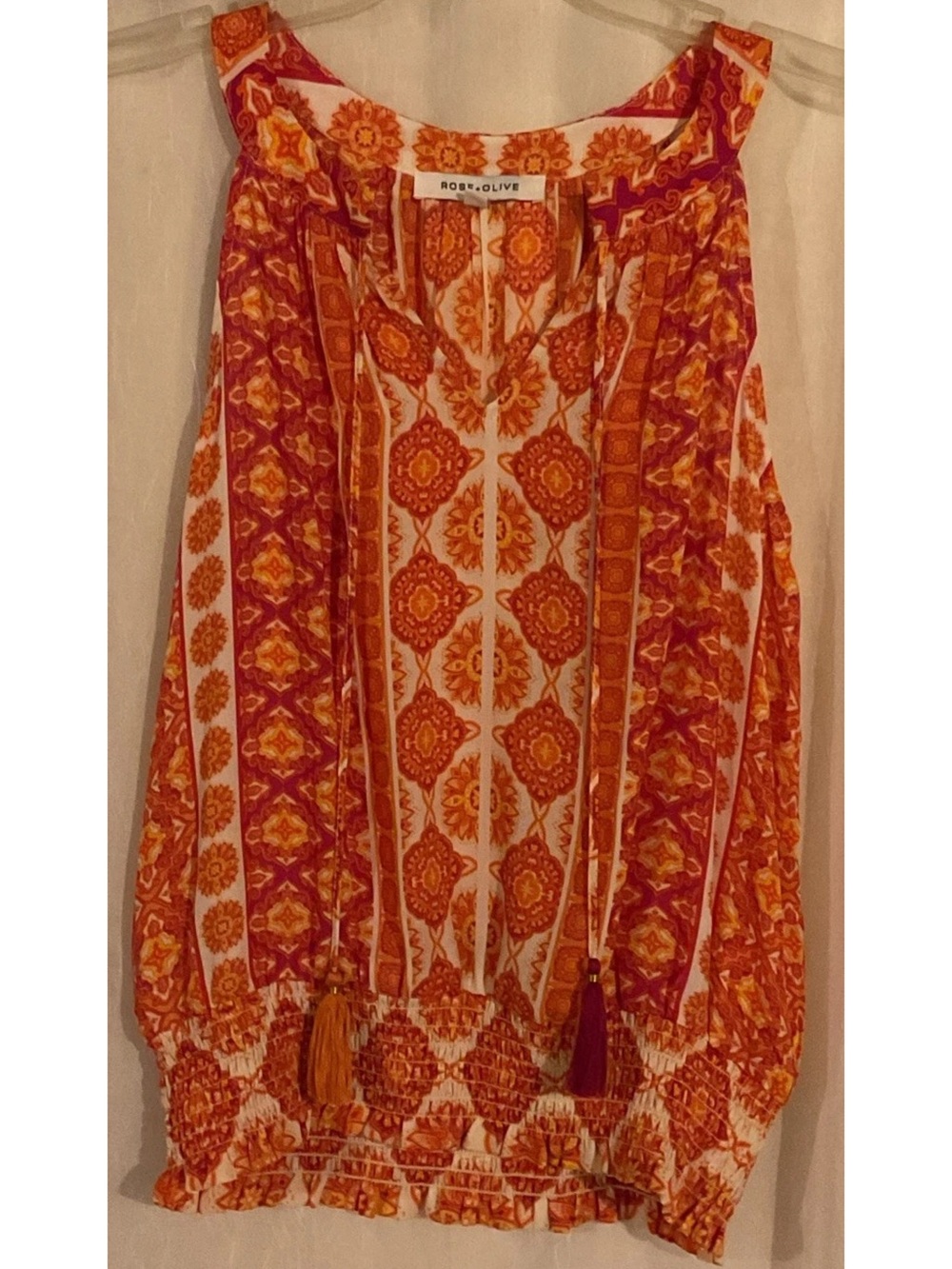 Rose & Olive S Pink and Orange Boho Printed Tie-Front Tank